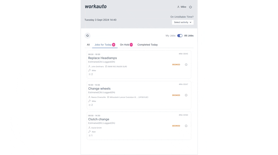 workauto using the tech view